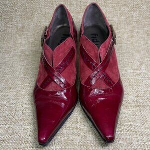 Fidji Vintage Red/Merlot Patent Leather/Suede Kitten Heel Shoetie US 8.5 UK 39